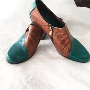 L'Artiste Womens Teal Brown Leather Ankle Boot 9.5